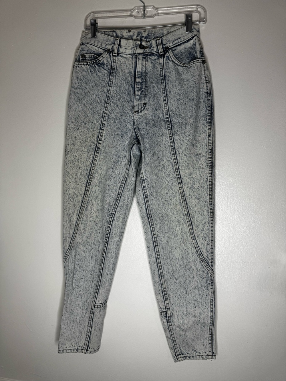 Vintage Lee’s High-Rise Panel-Seam Women's Jeans in Light Gray Acid Wash